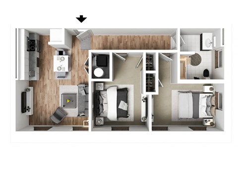 a 1 bedroom floor plan with a bathroom and a living room